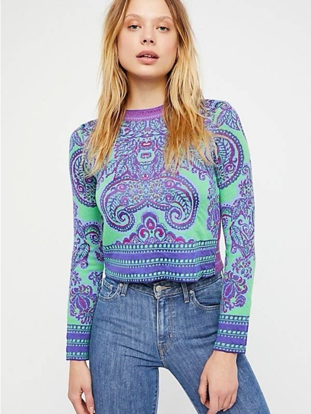 Free People New Age paisley crop sweater, small EUC maximalist style Tuckernuck